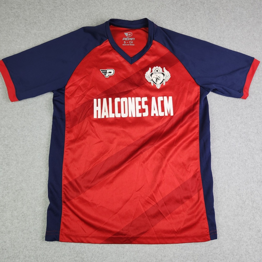 Halcones ACM Jersey Adult Small Red Navy‎ Pepin Soccer #49 V-Neck Graphic Print